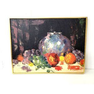 Vintage Framed Acrylic Still Life Fruit Painting 18" x 24" Signed